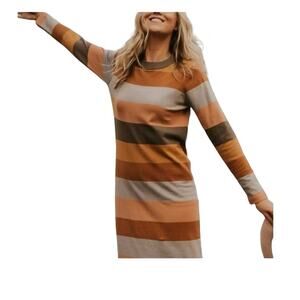 Roolee Striped Midi Knit Sweater Dress Long Sleeve Stretch Size Large Viscose